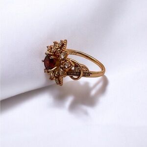 Elegant Gold and Red Floral Ring-9